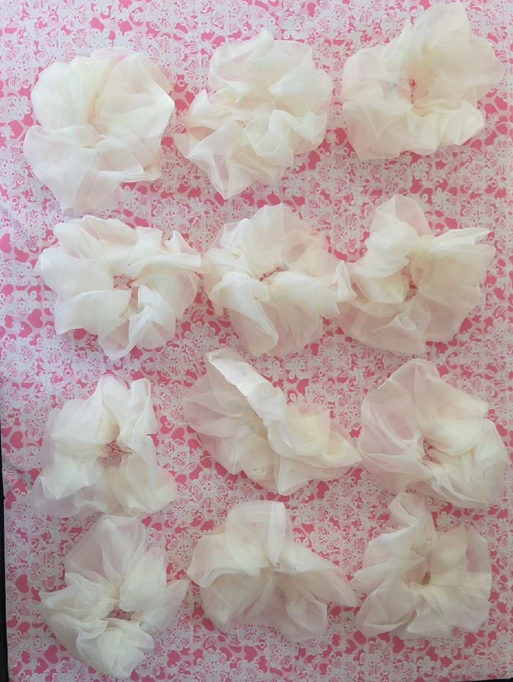 Sheer Cream Organza Hair Scrunchies - Set of 12